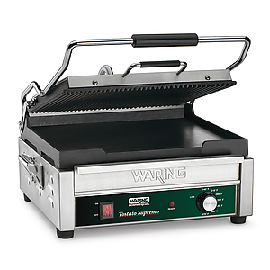 Avantco P78 Commercial Panini Sandwich Grill with Grooved Plates - 13 x 8  3/4 Cooking Surface - 120V, 1750W