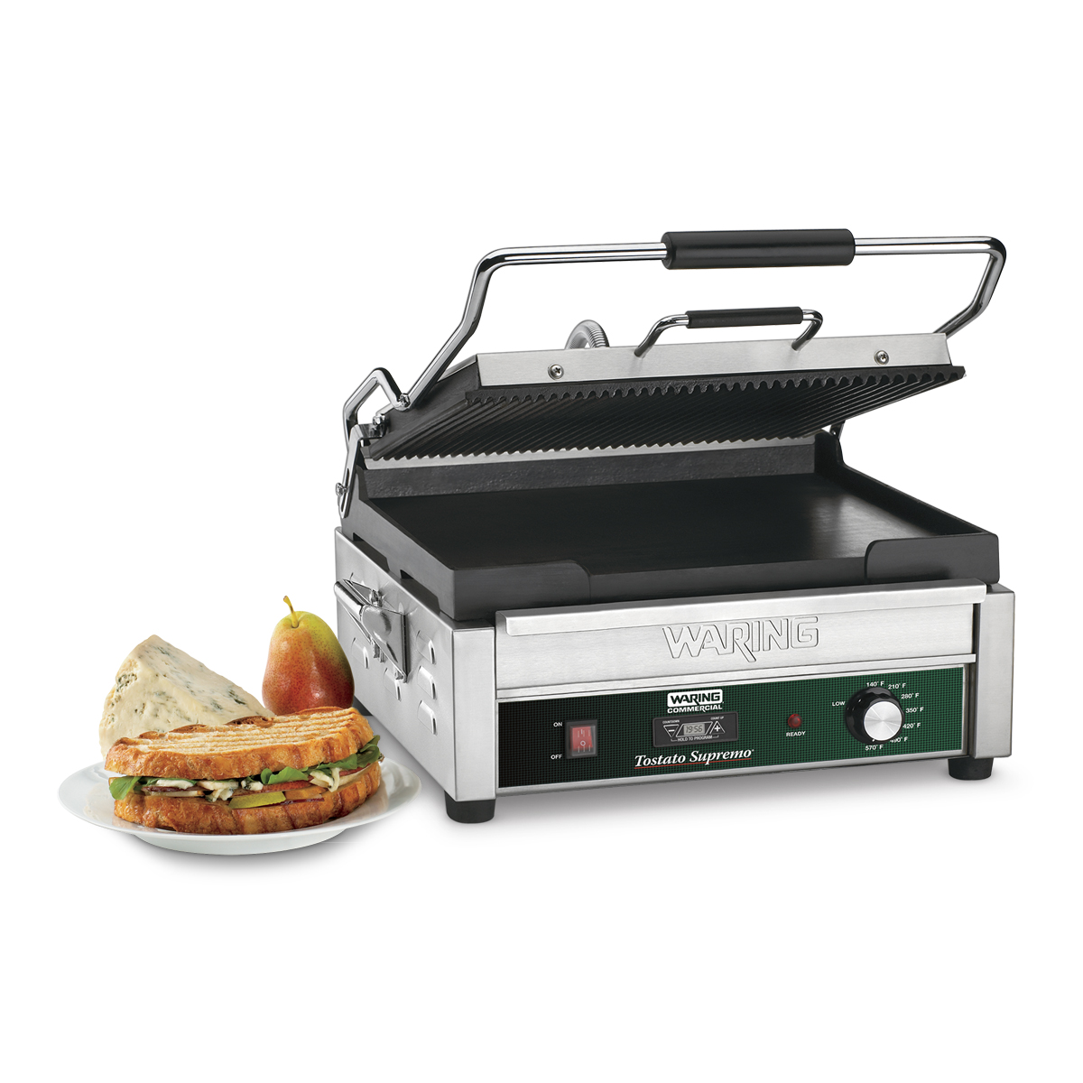 Commercial Panini Press With Grooved Grill Sandwich Maker Machine Electric  Contact Grill Single (Single Grooved Top&Smooth Bottom)