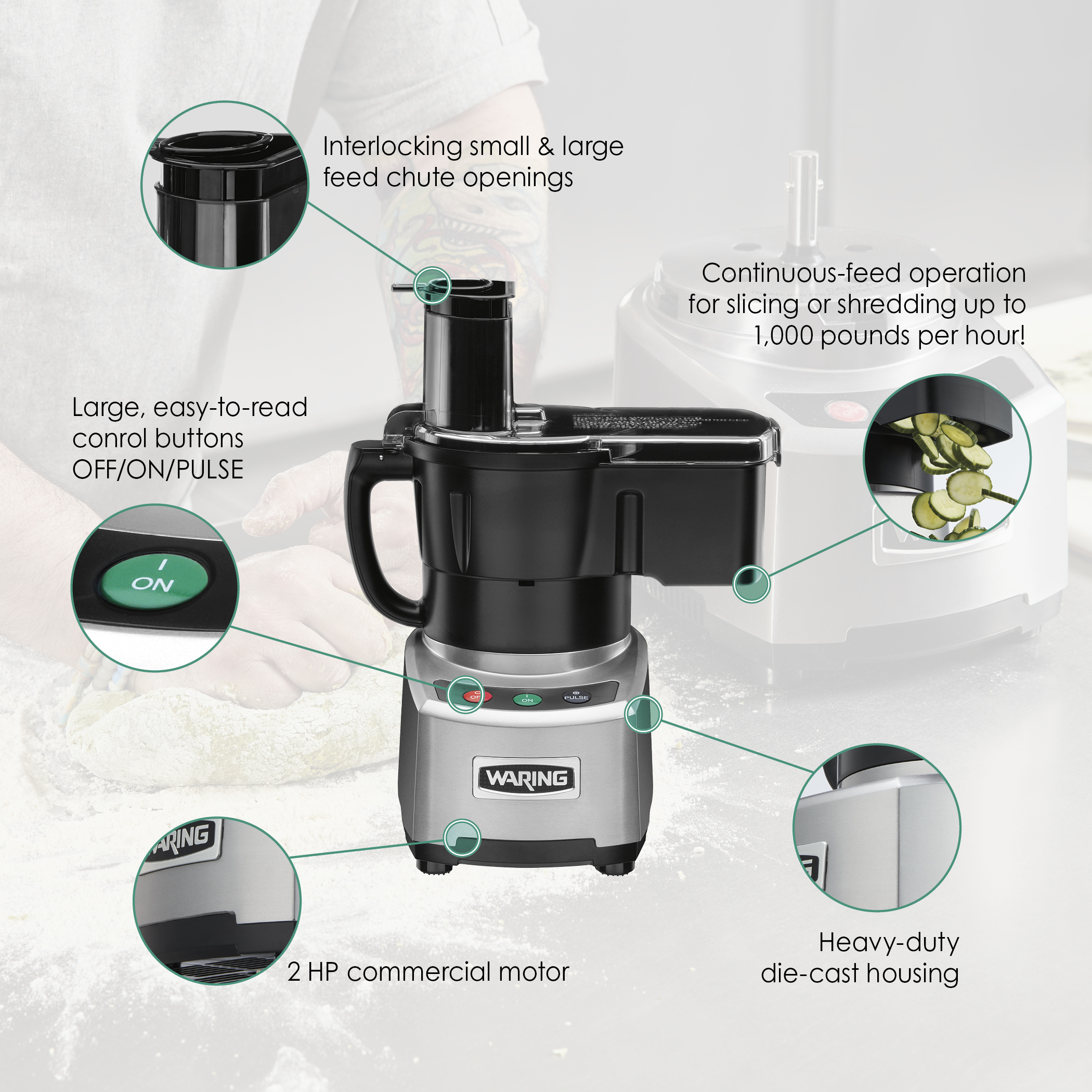 Waring Commercial Combination 4 Qt. Batch Bowl with LiquiLock® Seal System and Continuous-Feed Food Processor
